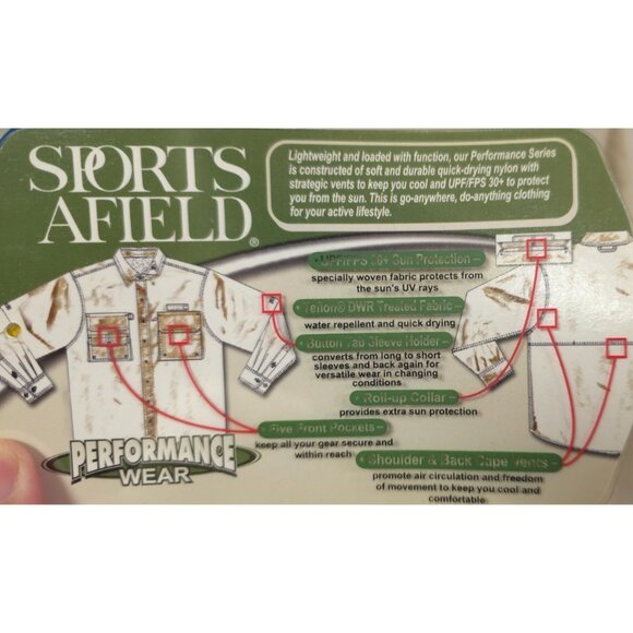 Sports Afield Mens Medium Grey Roll Tab Long Sleeve Button Hike Fish Shirt NWT - Picture 13 of 13